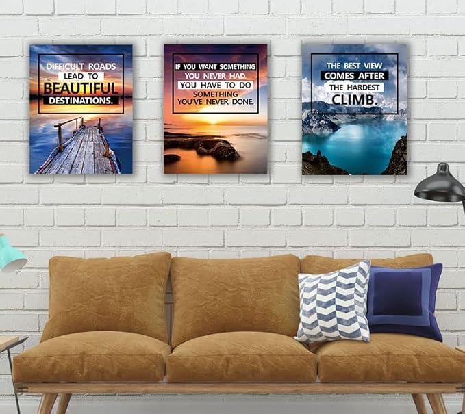 Inspirational Canvas Decoration Painting, landscape Canvas Wall Art，Suitable for Library, School, Gym,Office， Living Room Decor,6-Pack，Tabletop/Hanging(29 x 38cm) Framed