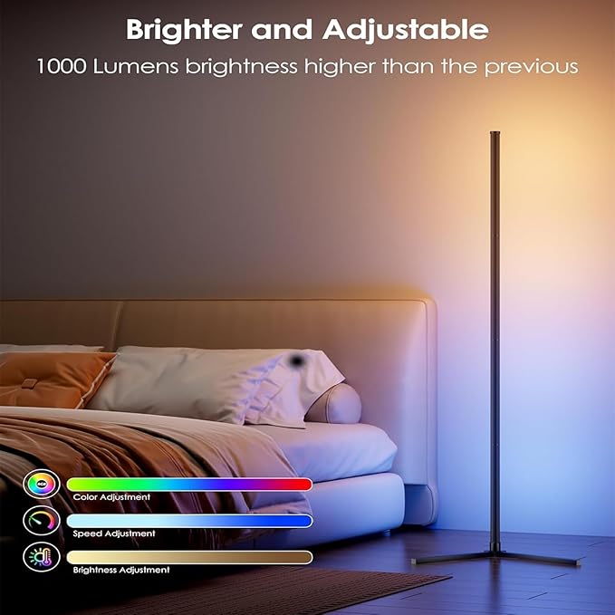 Corner Floor Lamp, LED Corner Lamp with Alexa & Google Home, App and Remote Control,16 Million DIY Colors & 68+ Scene, Music Sync, Color Changing Smart Ambient Light for Living Rooms, Bedrooms