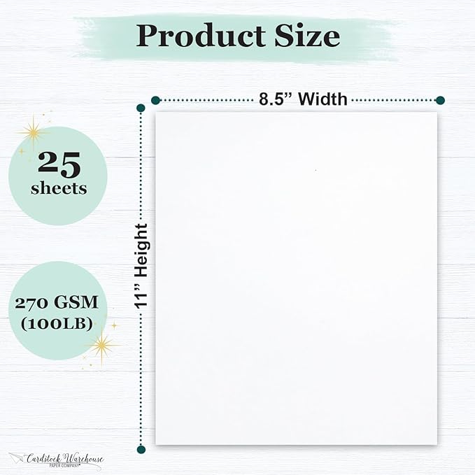 Cardstock Warehouse Foundations 100% Recycled White Cardstock Paper - 25 Sheets, 8.5 x 11" - 100 Lb/ 270 GSM Premium Recycled White Card Stock for Card Making, Laser, Inkjet Printing & DIY Projects