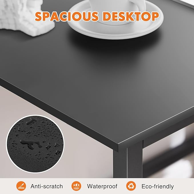 Sweetcrispy Small Computer Desk,44 Inch Office Writing Work Desk with Metal Frame Wooden Tabletop, Student Study Home Bedroom Table with X-Shaped Reinforcement, Black