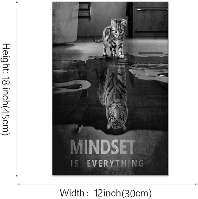 Inspirational Canvas Wall Art with Cat and Tiger Picture Motivational Quotes Mindset is Everything Canvas Painting Entrepreneur Office Wall Decor Artwork Framed Ready to Hang - 12''W x 16''H