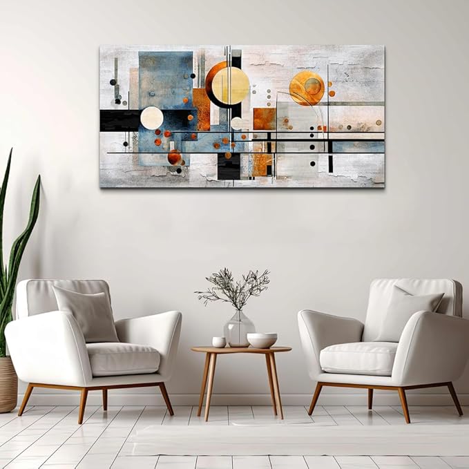 MHARTK66 Abstract Wall Art Modern Geometric Abstract Canvas Painting Large Vintage Texture Eye-Catching Home Decor for Living Room Bedroom Office Decorative Wall Picture Artwork Ready to Hang