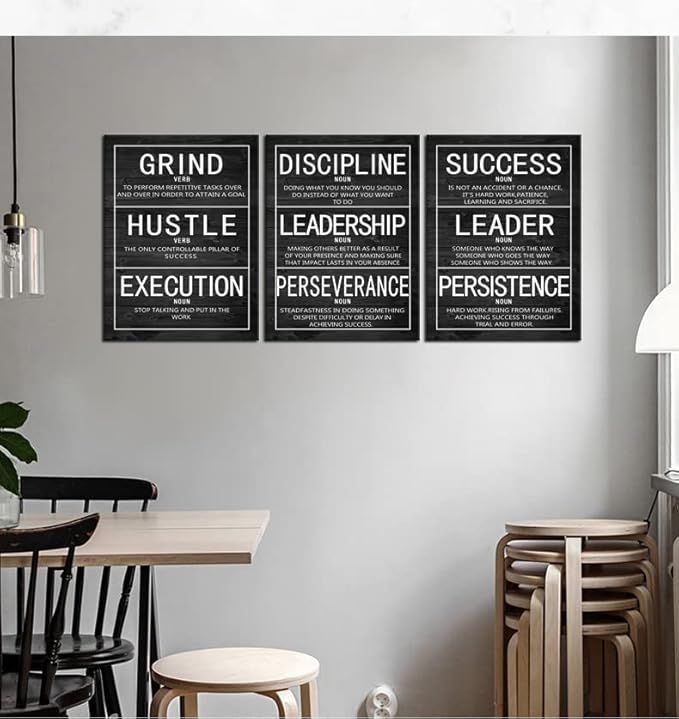 Inspirational Poster for Office Motivational Wall Art 3 Pieces Canvas Prints Artwork for Living Room Bedroom Modern Home Decor Painting Pictures Stretched and Framed Ready to Hang [36''Wx 16''H]