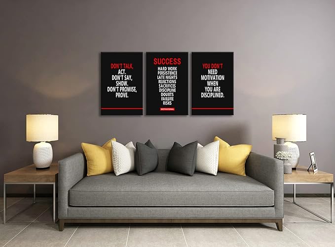 Inspirational Poster Office Decor Motivational Wall Art 3 Pieces Canvas Prints Artwork for Living Room Gym Modern Home Decor Painting Pictures Stretched and Framed Ready to Hang[48''Wx 24''H]