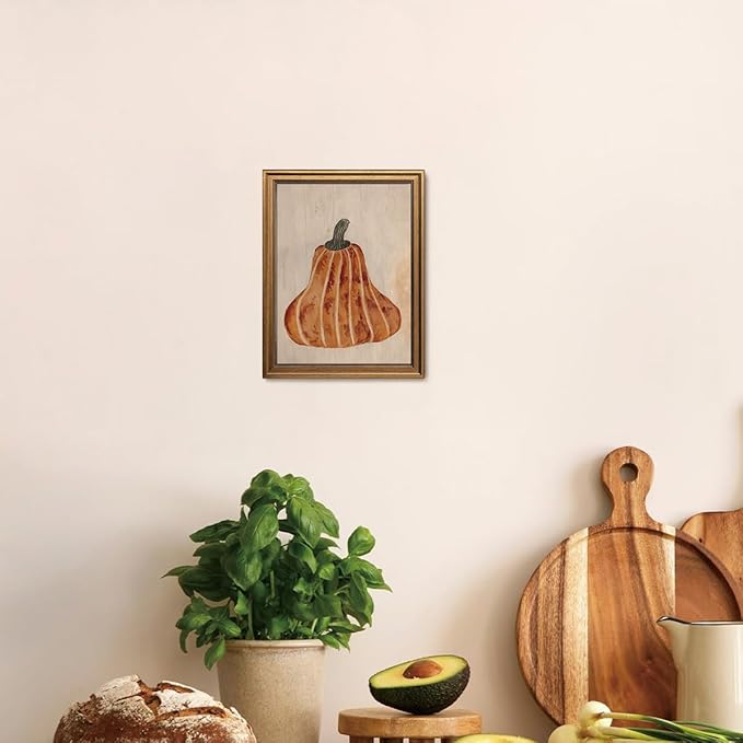 Gold Framed Wall Art Vintage Canvas Wall Art Japandi Pumpkin Fruits Artwork Prints Picture for Living Room Bedroom Farmhouse Bathroom Office Decor, 12x16