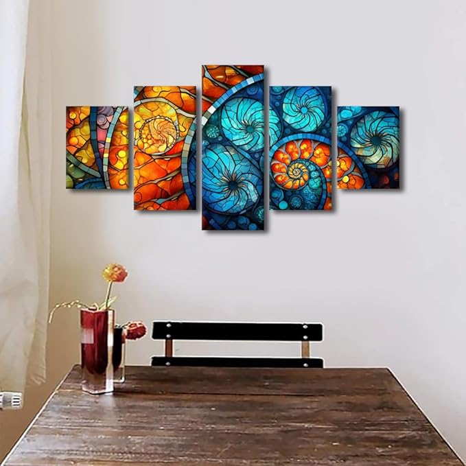 5 Panel Canvas Wall Art for Home Modern Abstract Wall Art Canvas Decor Stained Glass Window Pattern Prints on Canvas for Native Americans Living Room Decor Stretched and Framed Ready to Hang 60x32 in