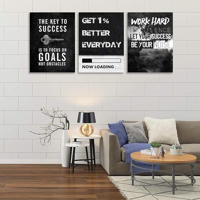Motivational Wall Decor Inspirational Wall Art Canvas Poster Success Goal Artwork Entrepreneur Quote Painting Office Wall Decor for Bedroom Living Room Home Decoration Framed 12inch x16inch x3pieces