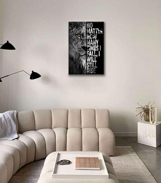 SKASNFAI Lion Canvas Wall Art Black and White Animal Inspirational Motivational Quotes Prints Posters Office Decor Framed Ready to Hang (24x36 inch)