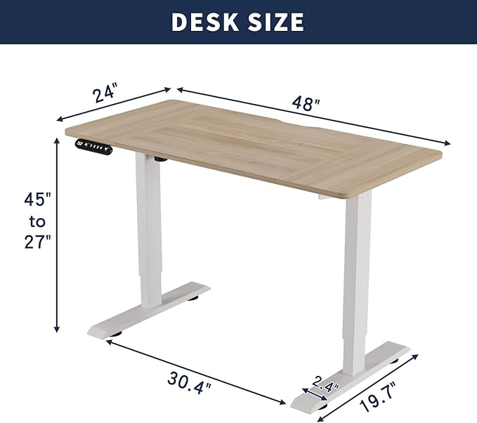 48 Inch Electric Standing Desk with USB Charging Port, Height Adjustable Sit Stand Desk with Memory Presets, Spacious Desktop and Sturdy Metal Frame for Home Office