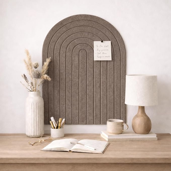 Orelle Rainbow Arch Felt Bulletin Board | Foldable Peel and Stick Felt Board for Wall | Aesthetic Arch Pin Boards for Walls, Office, Vision Board, Kids Art Display | 23 x 31”| Mocha