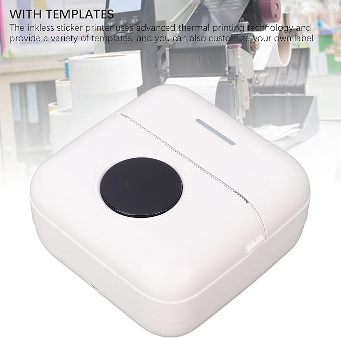 Portable Thermal Sticker Printer with Bluetooth Connectivity for Mobile Devices - Includes 10 Rolls of 57 x 26 mm Self Adhesive Paper - Inkless Printing for Office and Personal Use