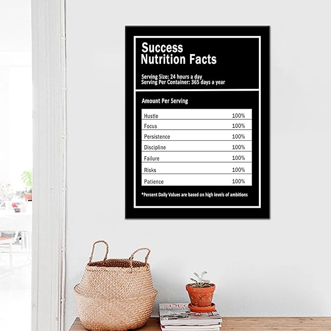 Motivational Wall Decor Inspirational Wall Art Canvas Poster Success Nutrition Facts Artwork Entrepreneur Quote Painting Office Wall Decor for Bedroom Living Room Home Decoration Framed [18''Wx24''H]