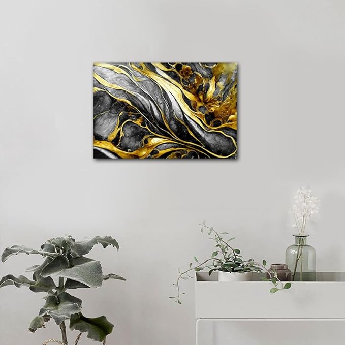 Modern Canvas Wall Art Black and Gold Abstract Poster 1 Panel Canvas Art Native Americans Living Room Bedroom Decor for Restaurant Corridor Wall Decor Stretched and Framed Ready to Hang 24x16 in