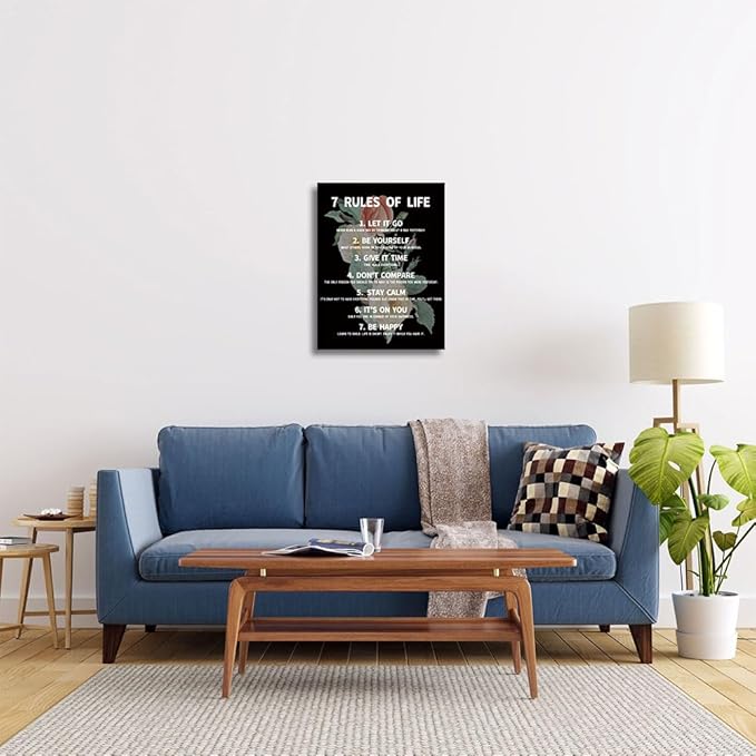 7 Rules Of Life Canvas Decoration Painting, Suitable For Office, School, Library,Home (29x38cm) Framed (rose-7)
