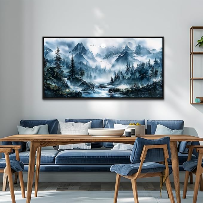ERQINHUA Wall Decor For Bedroom Office Canvas Wall Art For Living Room Decorations Misty Forest Wall Paintings Tree Landscape Artwork Picture Modern Home Decor Ready To Hang Black Framed 20x40 In