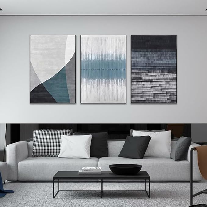 ARTKN Modern Navy Blue Wall Art Set of 3 Abstract Canvas Wall Art for Living Room Bedroom Office Large Framed Wall Decor(Blue, 16" X 24" X 3 pieces)