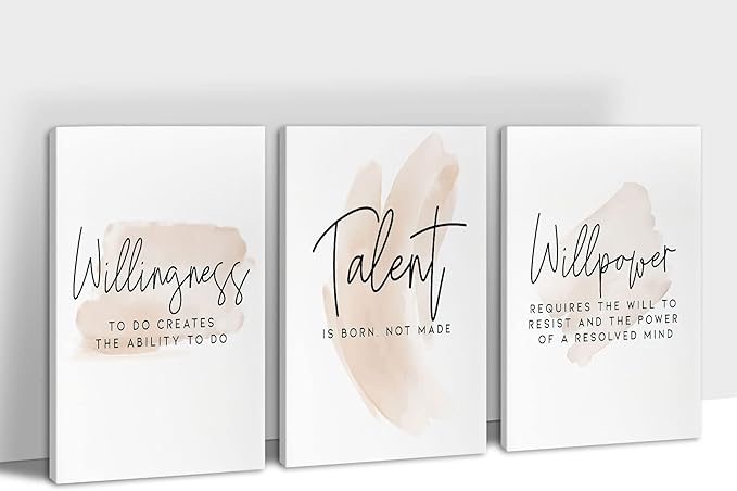 SHMAO Office Canvas Wall Art Motivational Wall Decor, 3 Piece Willingness Talent Willpower Pictures for Office Wall Decor Women Inspirational Framed Artwork Home Office Decor 20”x30”x3 Panels