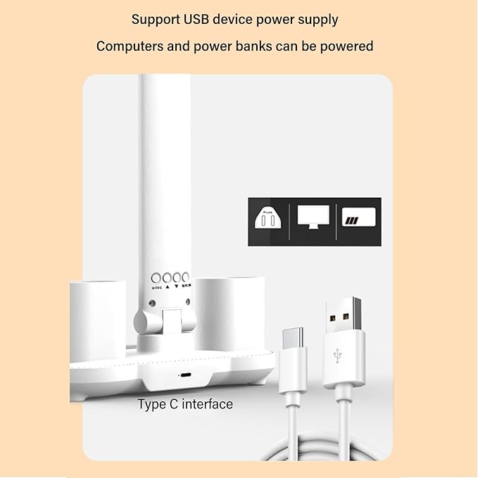 ZJchao Desk Lamp, LED Desk Lamps with Fans Pen Holder Four Headed Touch Control Stepless Dimming Foldable Table Study Lamp LED Display Table Light for Study Read Manicure Repair
