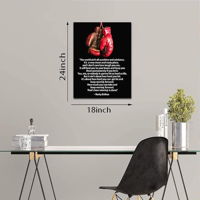 Yatsen Bridge Rocky Balboa Movie Inspirational Quote Canvas Painting, Boxing Champion Wall Art Print Modern Sport Motivational Framed Artwork for Gym Living Room Man Cave Ready to Hang - 18x24
