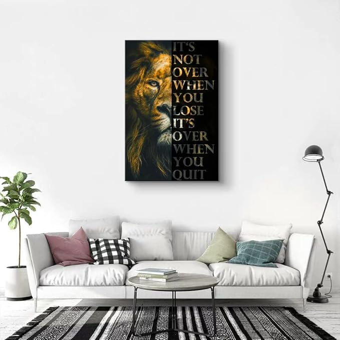 YOUHONG Motivational Lion Wall Decor for Men's Office - Inspirational Quote Canvas Art 28x40 Inches, Lightweight Framed Poster with Hook, Positive Affirmations Home & Office Decor