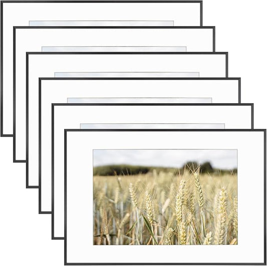 Golden State Art, Gallery Wall Frame Set of 6 - Black 16x24 Aluminum Photo Frames with Mat for 12x18 Pictures - 16 x 24 inch Metal Frame with Real Glass Cover - Elegant Home or Office Decor