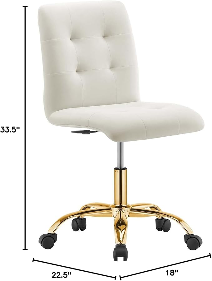 Modway Prim Armless Performance Velvet Office Chair in Gold Ivory