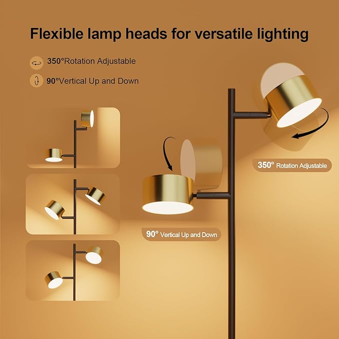 LED Floor Lamp with 3 Color Temperatures, Flexible Heads & Foot Switch, Adjustable Standing Reading Lamp for Office, Bedroom & Living Room