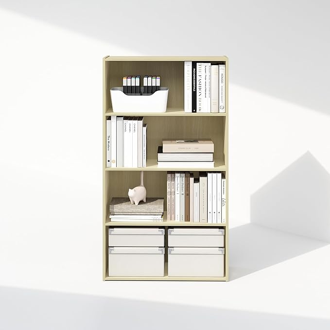 Furinno Simple Book Shelf, 4-Tier Bookshelf, Bookcase with Open Shelf, 9.4 x 23.6 x 41.7, for Living Room, Bedroom, Home Office, Steam Beech