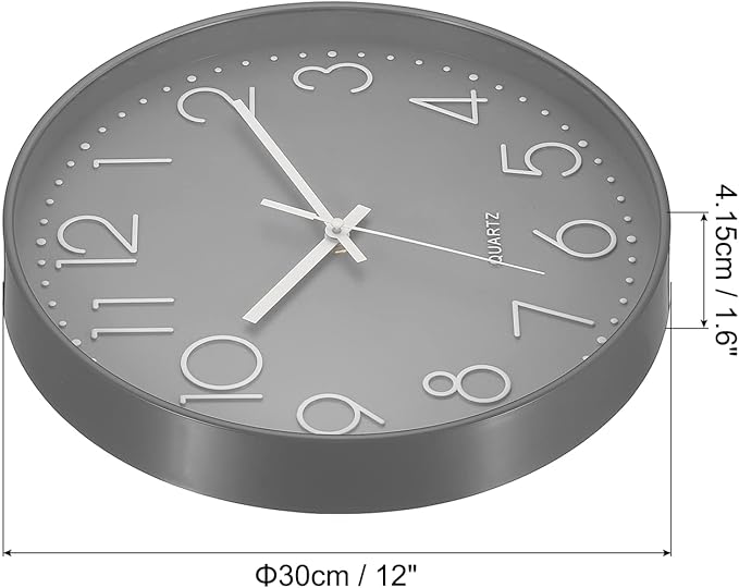 PATIKIL 12 Inch Wall Clock, Battery Operated Silent Non-Ticking Round Wall Clocks for Office Bedroom Decorative, Gray