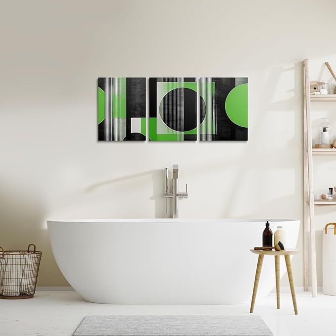 jejeloiu 12"x16"x3pcs Office Decorations Artwork Posters Modern Geometric 3 Piece Canvas Wall Art for Living Room Bedroom Green Abstract Art Picture Wall Decor