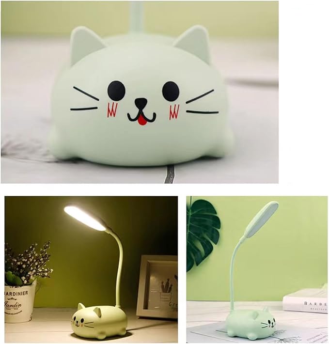 LED Desk Lamp for Kids,Mini Cat Night Light,Cute Cat Foldable USB Rechargeable Reading Light Bedroom Children's Bedside Study (Green)