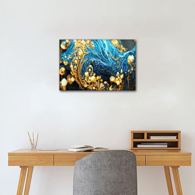 1 Panel Living Room Canvas Wall Art for Men Modern Abstract Marble Art Poster Decor Gold Flakes Gold Dust Poster Prints on Canvas for Bedroom Office Home Wall Decoration Framed Ready to Hang 24x16 in