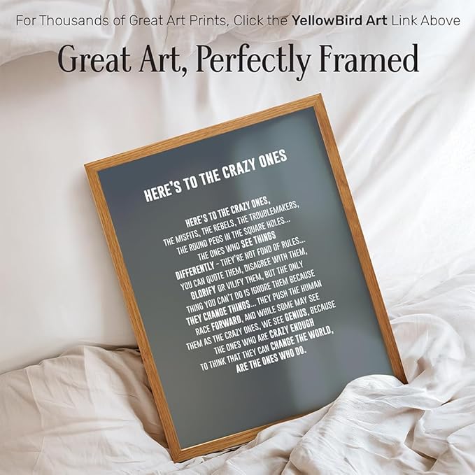 LARGE 11X14 FRAMED - Here's to the Crazy Ones- Motivational Wall Art Poster - Inspirational Quotes - Inspiring Sayings for Wall Decor - Home Office Decor- Encouragement Entrepreneur Gifts for Men
