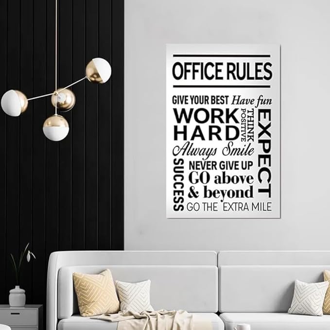Yatsen Bridge Inspirational Wall Art - Office Rules Canvas Print Motivational Quote Wall Decor Positive Poster for Home Workplace Gym, Framed & Ready to Hang 12x16 in