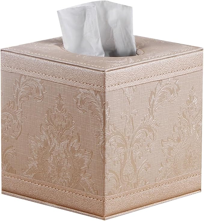 Stylish Tissue Box Leather Paper Roll Holder FashionTissue Organizer and Durable Tissue Box for Bathroom Vanity Desks Offices Bedroom Home Modern Tissue Box (Color : Black A) (Beige)