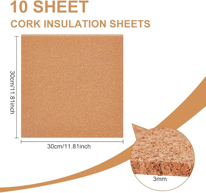 BENECREAT 8 Pack 12x12 Inch Cork Board 3mm Thick Cork Board Tiles Square Cork Tiles Coaster Cork Sheets Tiles for Bulletin Boards, Wall Decoration, DIY Crafts