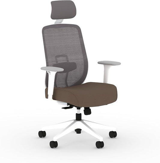 HON Altern Ergonomic Office Chair with Headrest, Arms, Wheels, Foam Cushion Seat, Mid Back Home Office Desk Chair Comfy, Gaming Chair, Height Adjustable Arms, Synchro-Tilt, White Frame, Bark