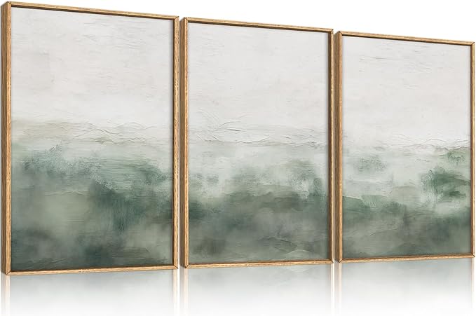 BICERE Large Abstract Sage Green Framed Canvas Wall Art,Neutral White and Grey Wall Decor,Modern Pastel Wall Painting,Illustrations Artwork for Living Room,Bedroom,Dining Room,Office -24"x36"x3