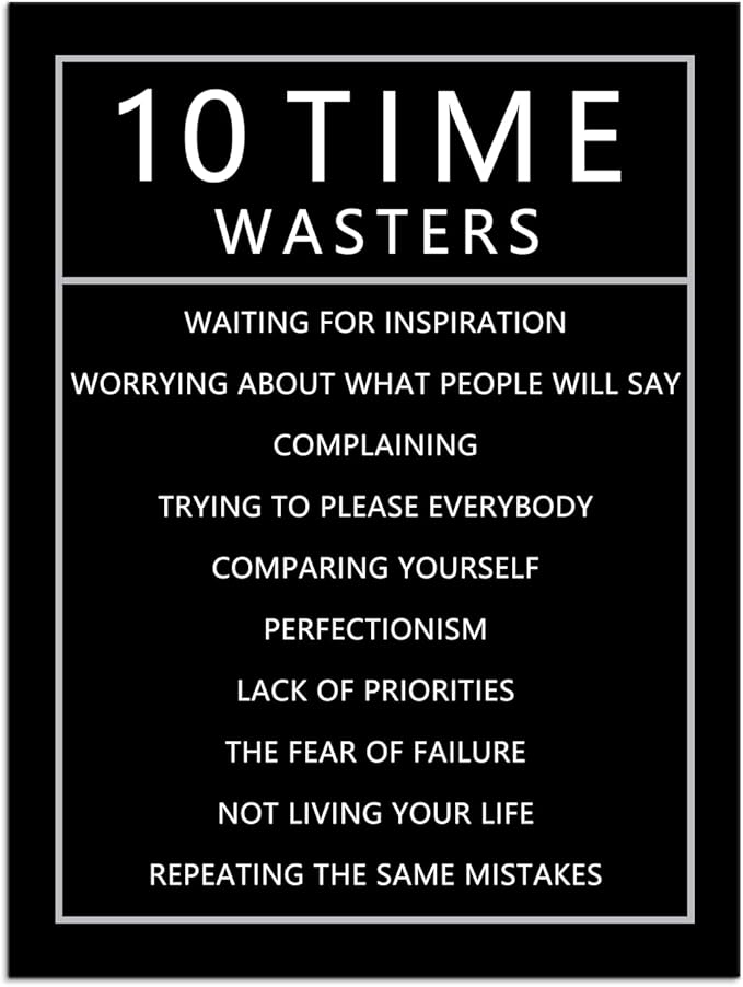 Inspirational Wall Art for Office 10 Time Wasters Motivational Positive Quote Canvas Poster Wall Decor Paintings Wooden Framed Artwork Living Room Bedroom Home Decoration Ready to Hang [30''W x 40''H]