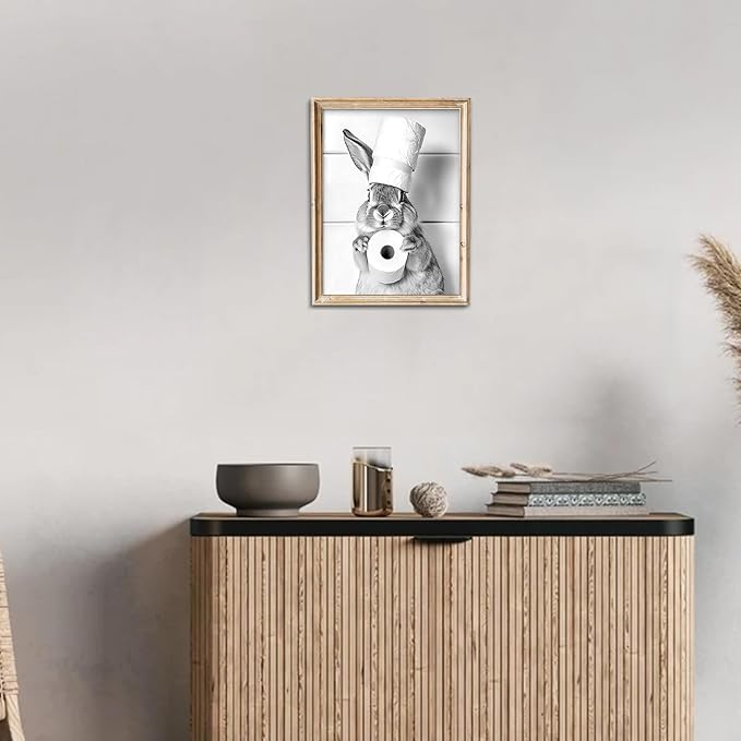 uniro Funny Bathroom Wall Art Prints, Black and White Cute Bunny Bathroom Picture Wall Decor, Cute Rabbit Animal Canvas Print Painting, Modern Bathroom Signs Wall Art Poster for Bathroom Decor (8"x10 - UNFRAMED)