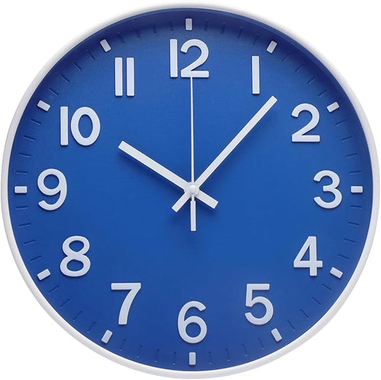Wall Clock 12 Inch Blue Modern Simple Quartz Decorative Clock Non-Ticking Silent Battery Operated Round Wall Clocks Trendy and Practical Best Gift for Living Room Bedroom Kitchen Office