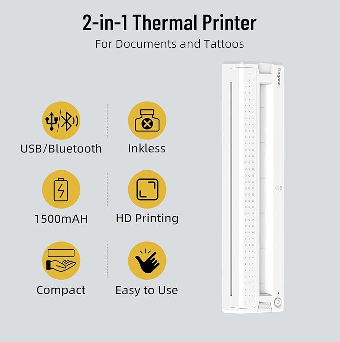 Bagana Inkless Portable Printer, Wireless Thermal Small Bluetooth Mobile Travel Printer for iPhone Android Laptop Supports 8.5x11 Inch US Letter Thermal Paper for Home Office School