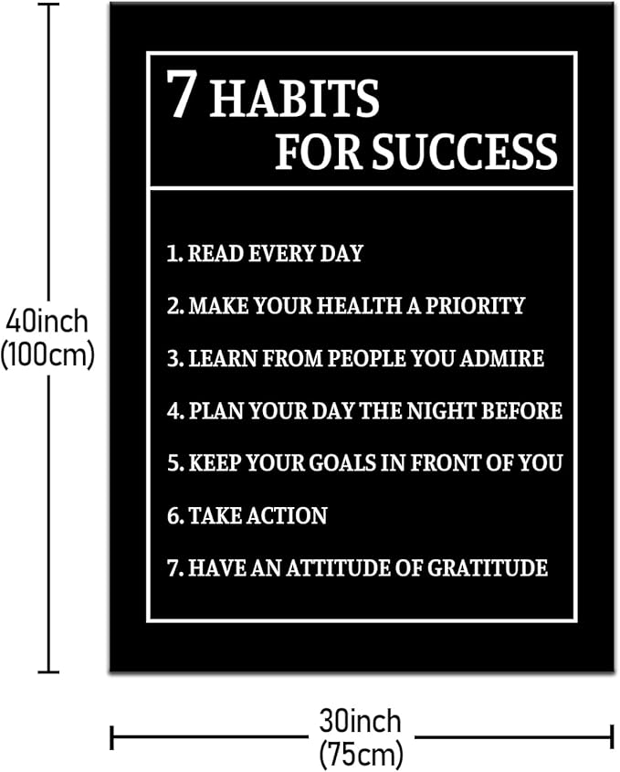 Motivational Canvas Wall Art Inspiring 7 Habits for Success Entrepreneur Quotes Poster Print Inspirational Picture Artwork for Living Room Office Workplace Decor Framed Ready to Hang [30''Wx 40''H]