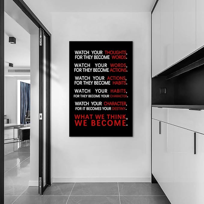 Yatsen Bridge Office Inspirational Wall Art Motivational Classroom Posters Watch Your Thoughts Pictures Prints on Canvas Positive Motto Quotes Artwork Home Classroom Decor for Teens Framed (24”Wx36”H)