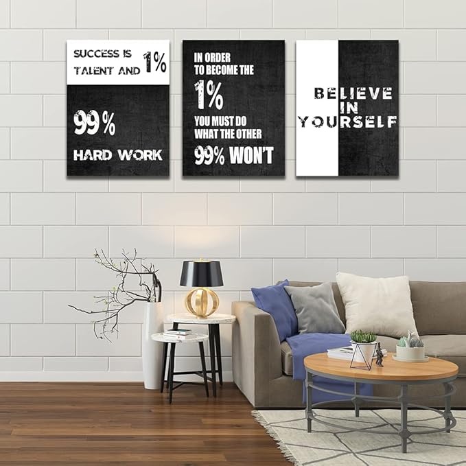 Motivational Canvas Wall Art Entrepreneur Office Wall Decor Inspirational Poster Print Black Canvas Wall Painting Picture Hustle Home Decoration Framed Artwork Ready to Hang 24inch x36inch x3pieces