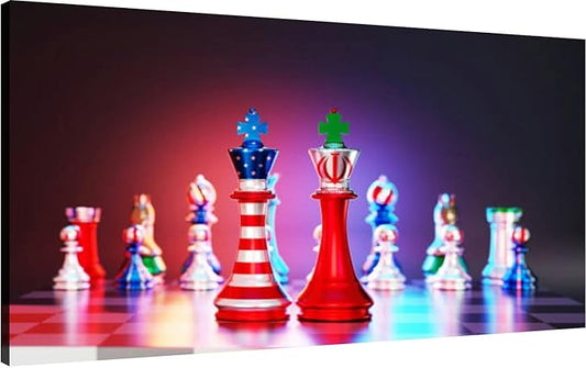Canvas Wall Art for Living Room Bedroom American And Iranian Flag chess king a chessboard Big Large Wall Art Decor Framed Painting Wall Pictures Prints Artwork Office
