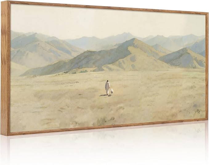 CHDITB Jesus Leaves The 99 Parable of The Lost Sheep Framed Canvas Wall Art(40"x20"), Boho Mountain Nature Landscape Artwork Prints, Large Religious Christian Bible Story Faith LDS Gift Decor for Home Office Bedroom