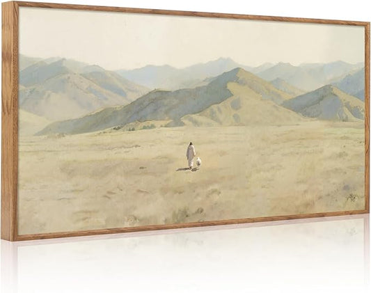 CHDITB Jesus Leaves The 99 Parable of The Lost Sheep Framed Canvas Wall Art(40"x20"), Boho Mountain Nature Landscape Artwork Prints, Large Religious Christian Bible Story Faith LDS Gift Decor for Home Office Bedroom