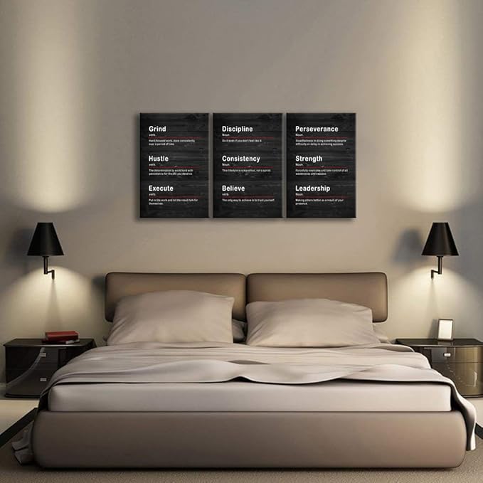 Discipline Noun Inspirational Canvas Office Print Wall Art Motivational Picture Inspiring Consistency Strength Noun Poster Painting Artwork for Home Bedroom Office Decor Framed [48" W X 24" H]