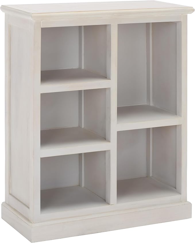 SAFAVIEH Home Collection – Maralah 5-Shelf Solid Wood Bookcase, White Wash, 25" Wide Storage Display Shelf, Fully Assembled (AMH6634E)